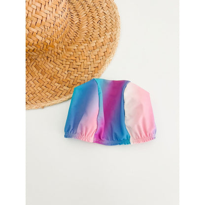 Girls' Cartoon Pattern Swimwear with Hat 2‑Piece Set