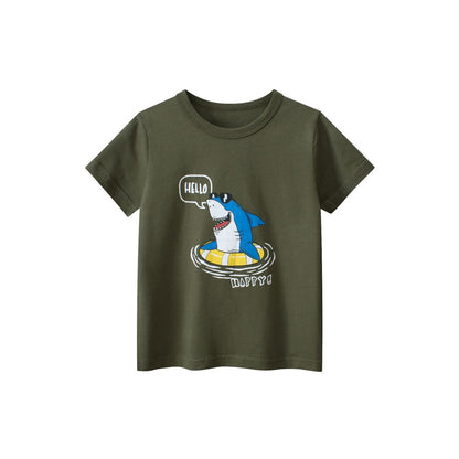 Boys' Letters and Cartoon Pattern T-shirt in European and American Style