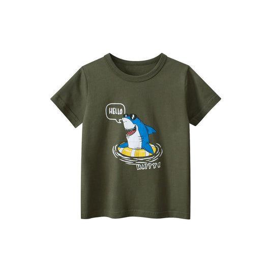 Boys' Letters and Cartoon Pattern T-shirt in European and American Style