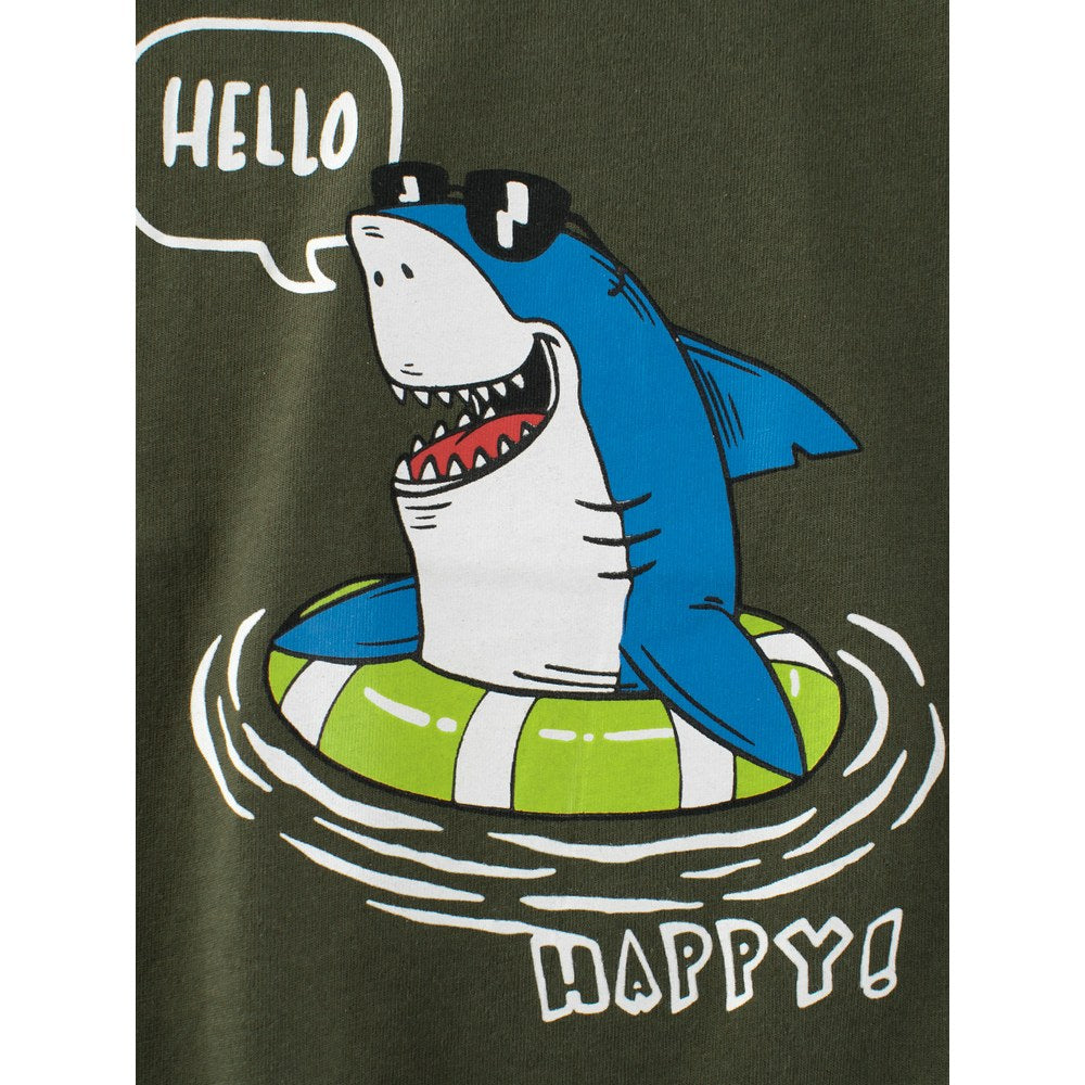 Boys' Letters and Cartoon Pattern T-shirt in European and American Style