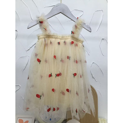 Baby Kids Girls Sleeveless Floral Pattern Tulle Strap Dress