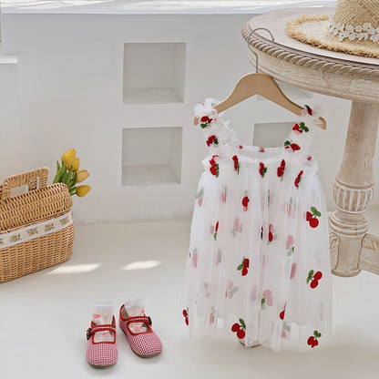 Baby Kids Girls Sleeveless Floral Pattern Tulle Strap Dress