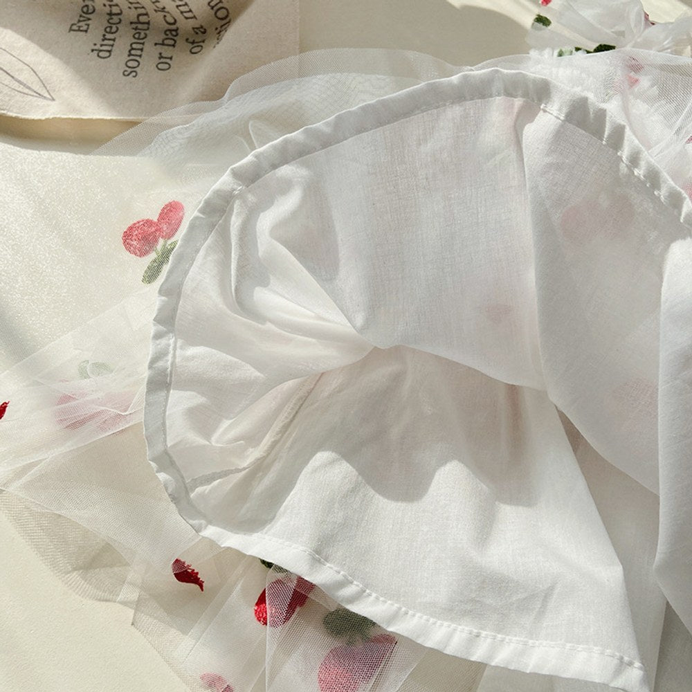 Baby Kids Girls Fly Sleeves Floral Pattern Tulle Strap Dress