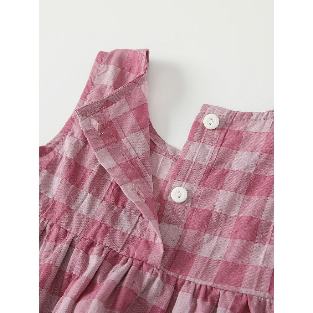 Baby Kids Girls Sleeveless Plaid Pattern Top and Beige Pants 2-Piece Clothing Set