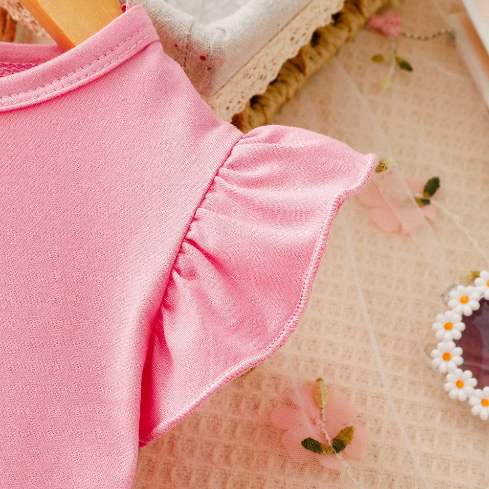 Baby Kids Girls Fly Sleeves Pink T-shirt and Floral Pants 2-piece Set