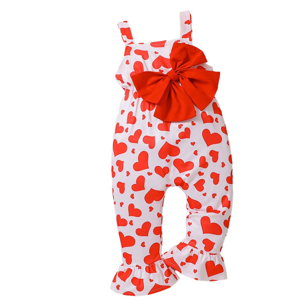 Baby Kids Girls Sleeveless Hearts Pattern Overalls