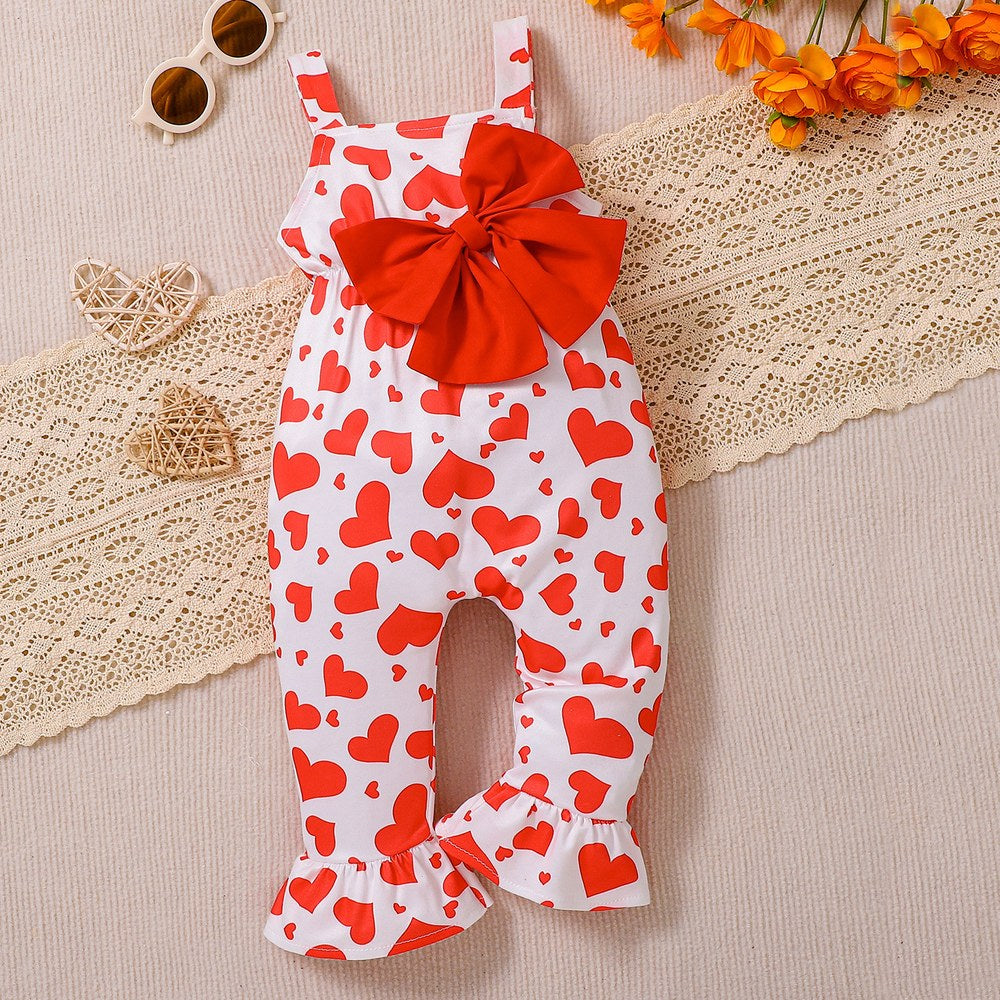 Baby Kids Girls Sleeveless Hearts Pattern Overalls