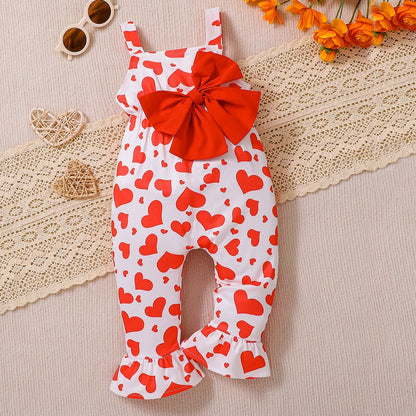 Baby Kids Girls Sleeveless Hearts Pattern Overalls