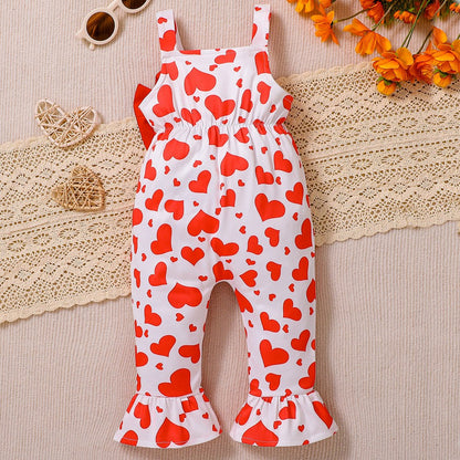 Baby Kids Girls Sleeveless Hearts Pattern Overalls