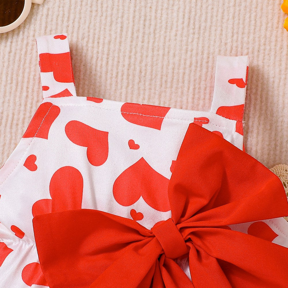 Baby Kids Girls Sleeveless Hearts Pattern Overalls
