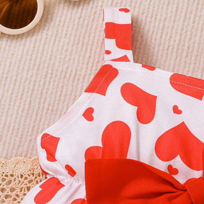 Baby Kids Girls Sleeveless Hearts Pattern Overalls