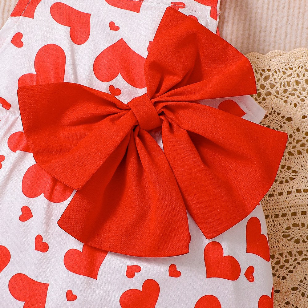 Baby Kids Girls Sleeveless Hearts Pattern Overalls