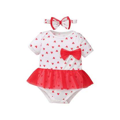 Baby Kids Girls Short Sleeves Hearts Pattern Bodysuit