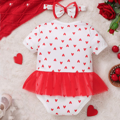 Baby Kids Girls Short Sleeves Hearts Pattern Bodysuit
