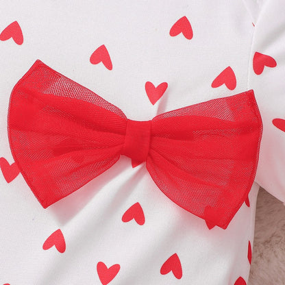 Baby Kids Girls Short Sleeves Hearts Pattern Bodysuit
