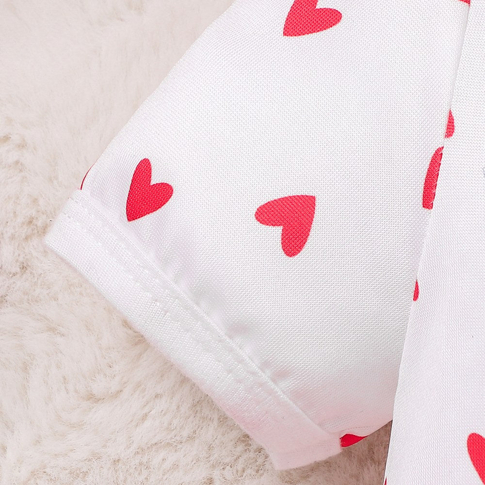 Baby Kids Girls Short Sleeves Hearts Pattern Bodysuit