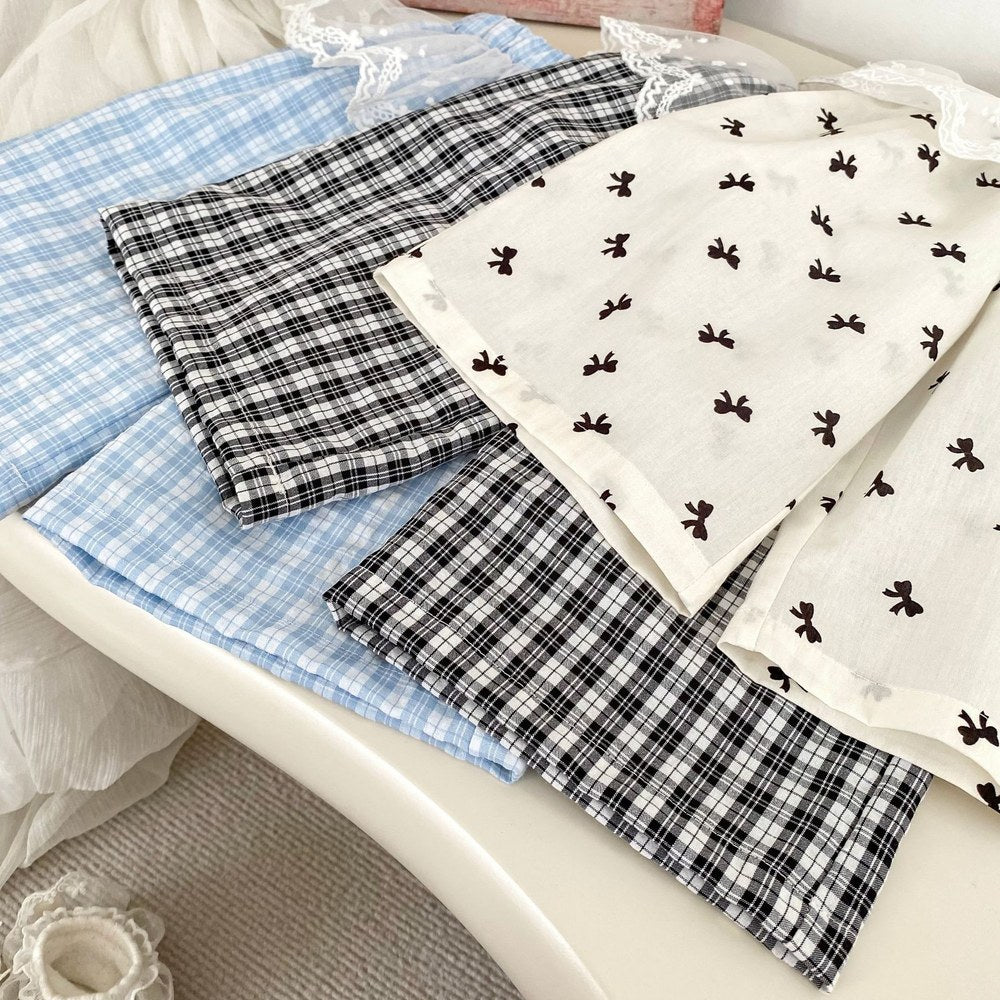 Baby Kids Girls Casual Lace Trim Plaid Pants