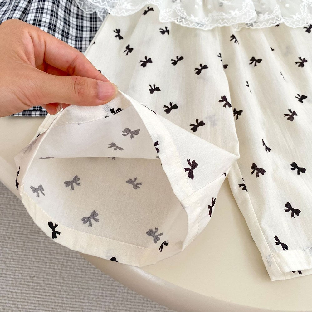 Baby Kids Girls Casual Lace Trim Plaid Pants