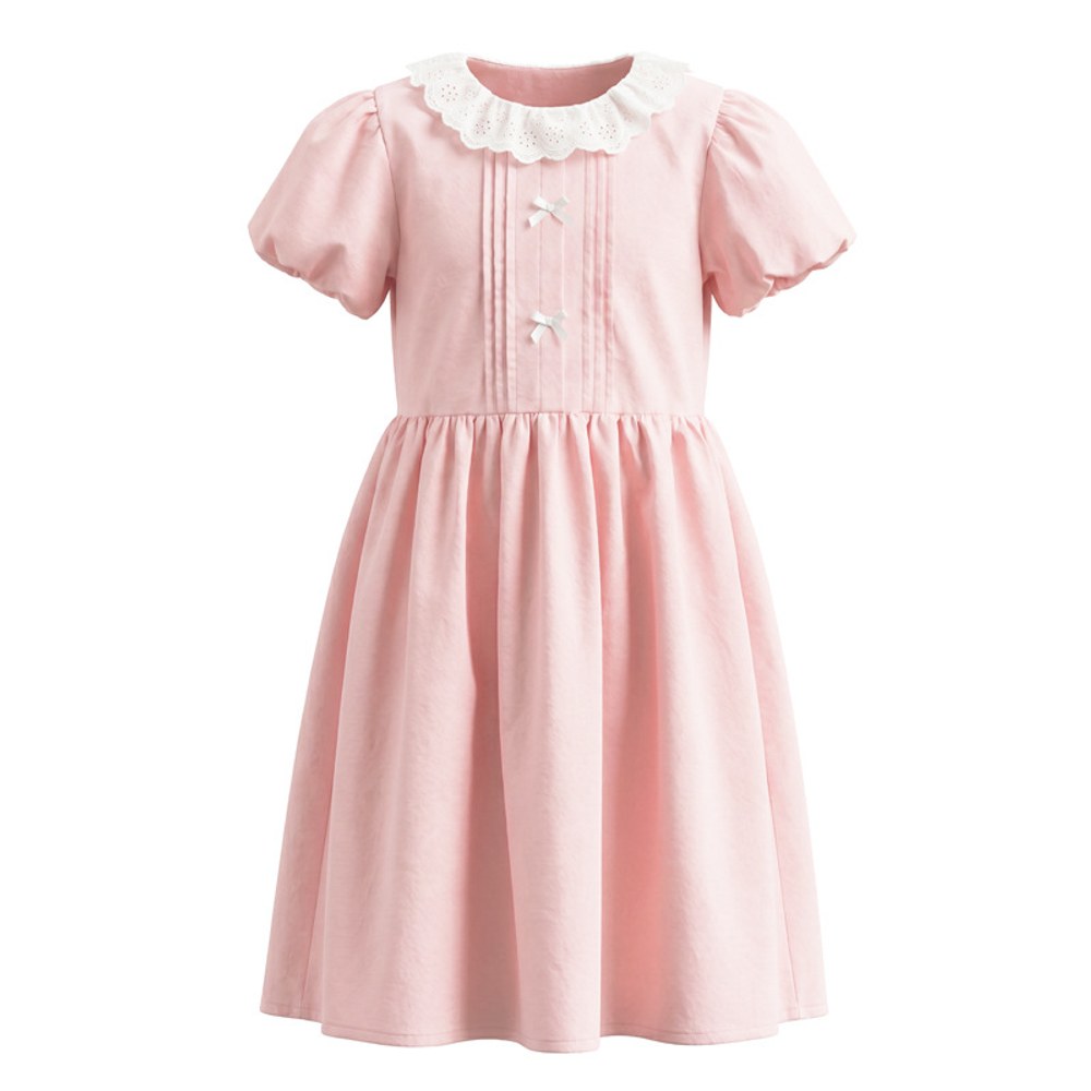 Short Sleeves Color Patchwork Collar Pink Dress for Stylish Girls