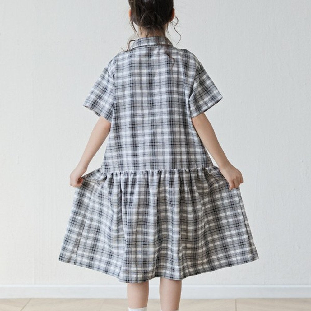 Short Sleeves Turn-down Collar Plaid Dress for Stylish Girls