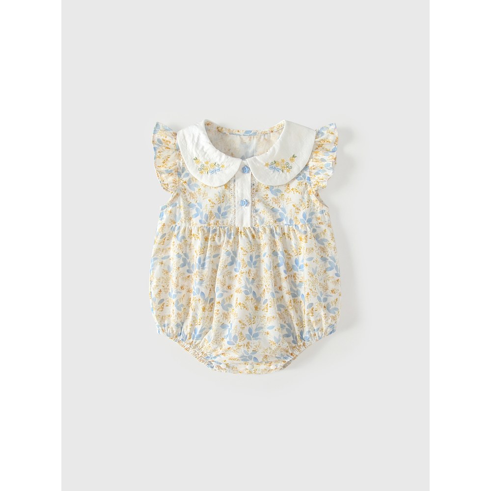 Baby Girls Fly Sleeves Floral Pattern Bodysuit