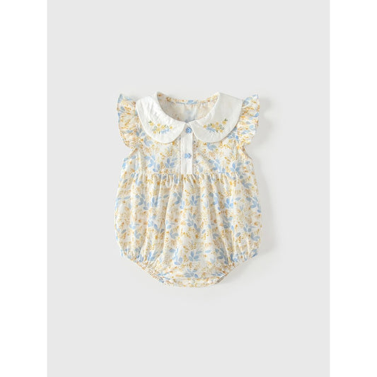 Baby Girls Fly Sleeves Floral Pattern Bodysuit