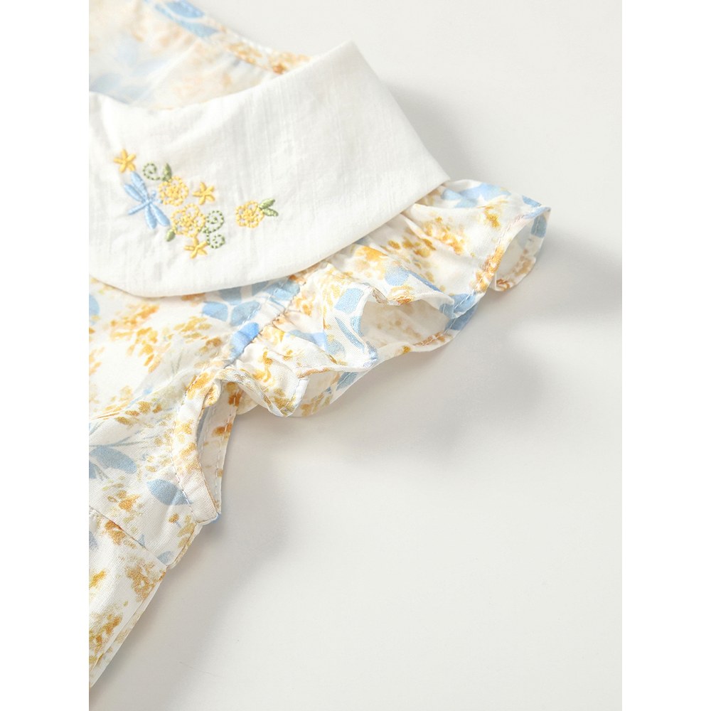 Baby Girls Fly Sleeves Floral Pattern Bodysuit