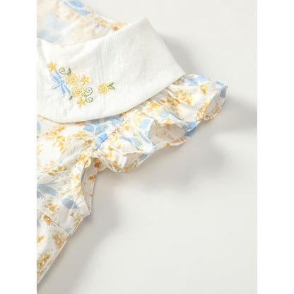 Baby Girls Fly Sleeves Floral Pattern Bodysuit