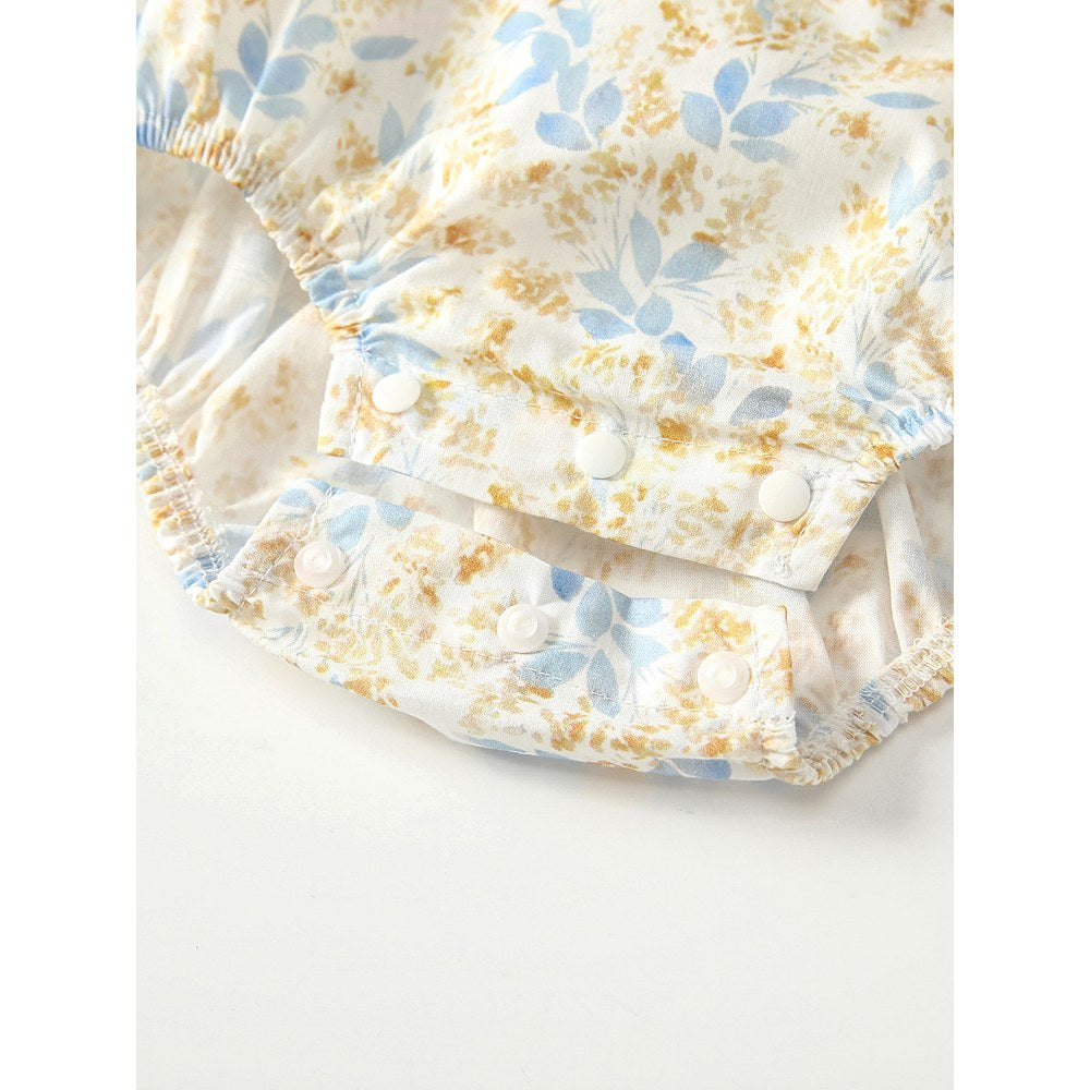 Baby Girls Fly Sleeves Floral Pattern Bodysuit