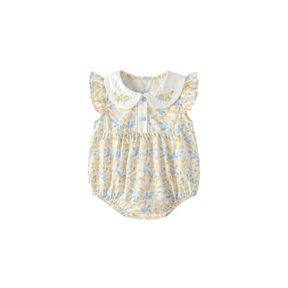 Baby Girls Fly Sleeves Floral Pattern Bodysuit