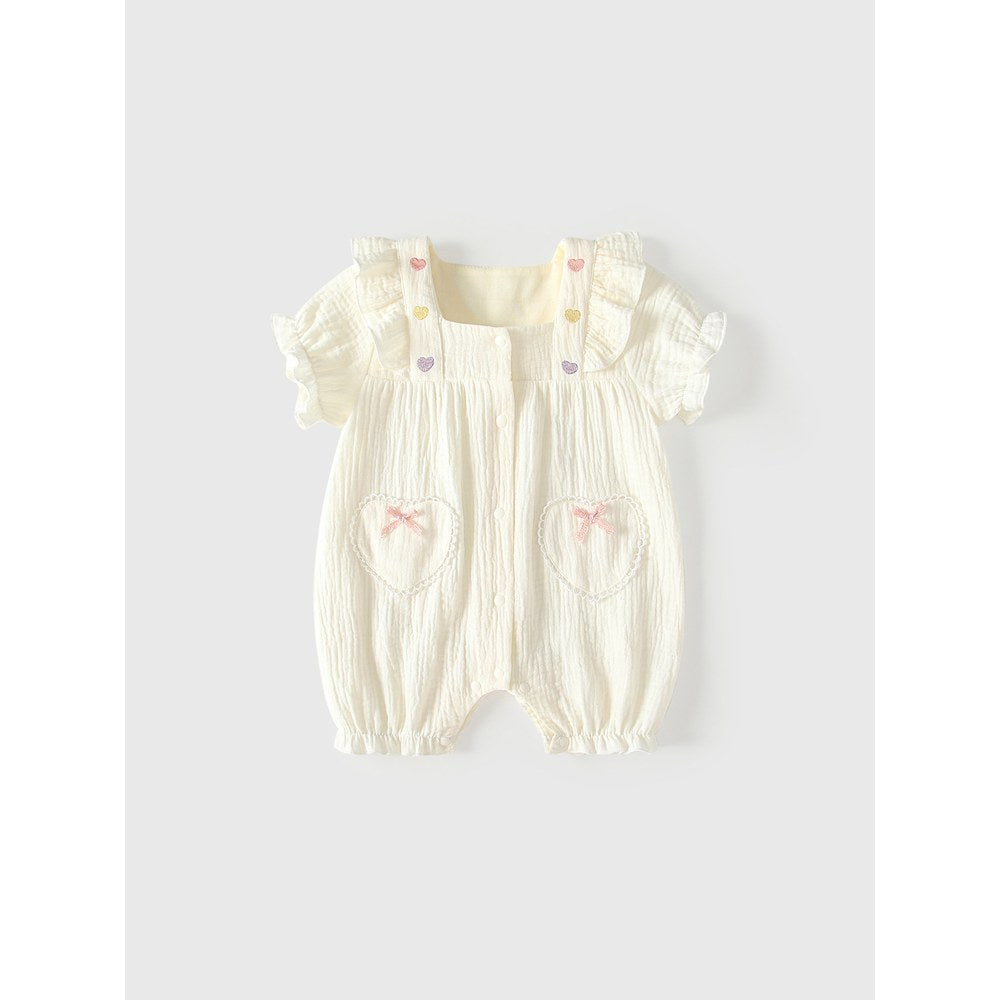 Baby Short Sleeves Hearts Pattern Single Breasted Rompers Bodysuits