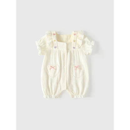 Baby Short Sleeves Hearts Pattern Single Breasted Rompers Bodysuits