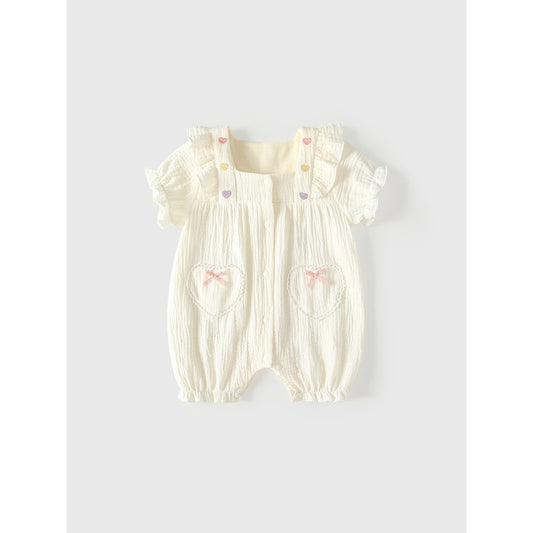 Baby Short Sleeves Hearts Pattern Single Breasted Rompers Bodysuits