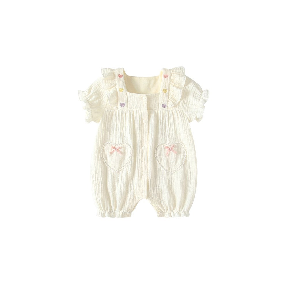 Baby Short Sleeves Hearts Pattern Single Breasted Rompers Bodysuits