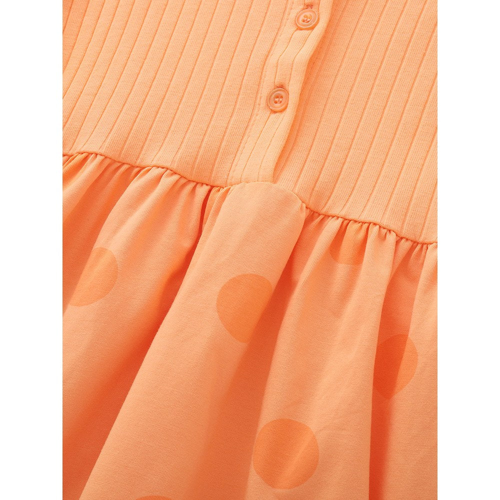 Baby Kids Girls Short Sleeves Polka Dots Pattern Color Patchwork Dress