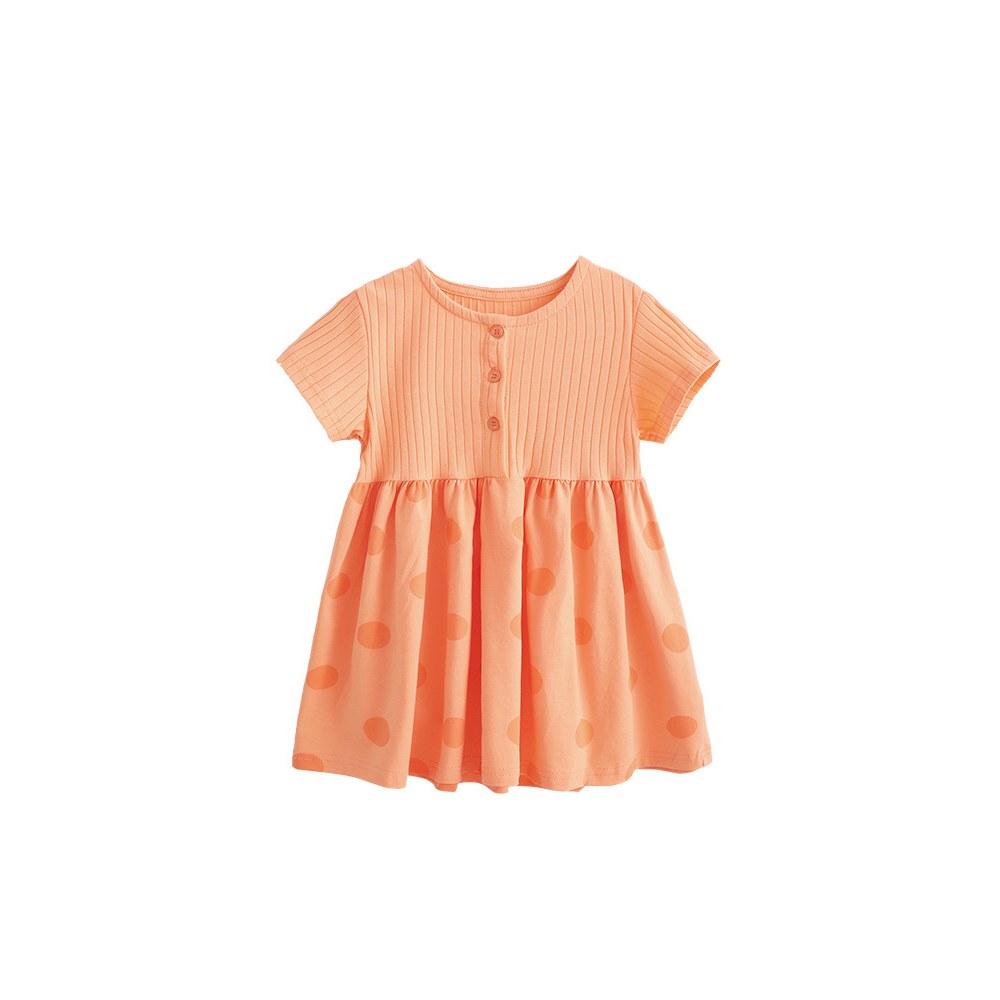 Baby Kids Girls Short Sleeves Polka Dots Pattern Color Patchwork Dress