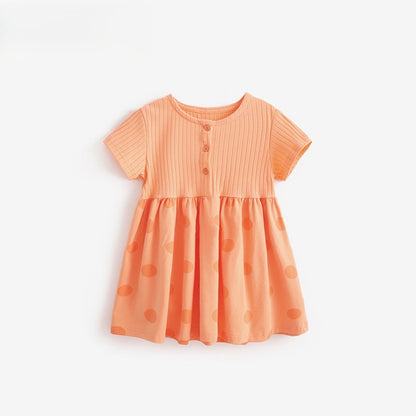 Baby Kids Girls Short Sleeves Polka Dots Pattern Color Patchwork Dress