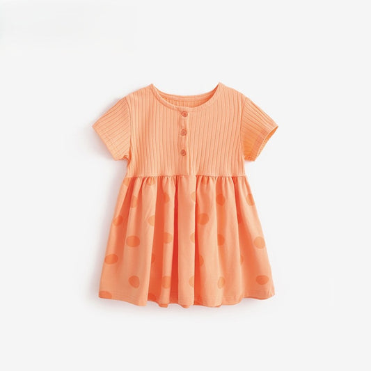 Baby Kids Girls Short Sleeves Polka Dots Pattern Color Patchwork Dress