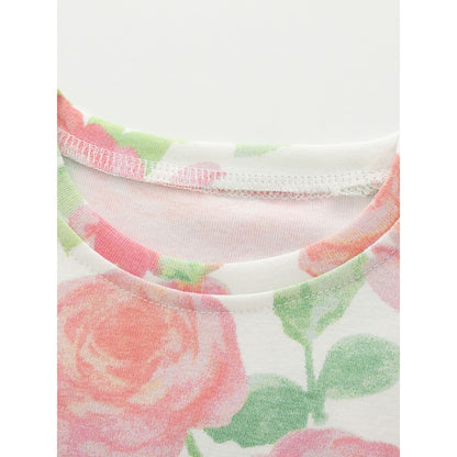 Baby Kids Girls Short Sleeves Flowers Rose Pattern Color Patchwork Dress