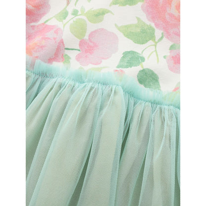 Baby Kids Girls Short Sleeves Flowers Rose Pattern Color Patchwork Dress