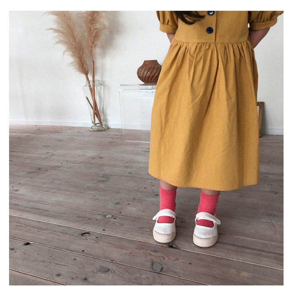 Baby Girls Short Sleeves Color Patchwork Navy Collar Dress