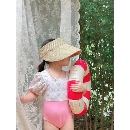 Girls' Flowers Pattern Color Patchwork One Piece Swimwear