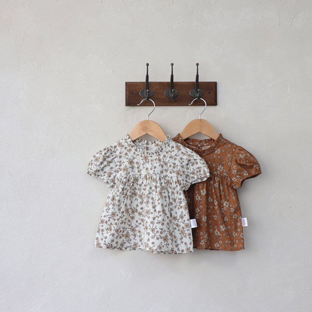 Baby Kids Girls Short Sleeves Vintage Flowers Pattern Top and Plain Shorts 2-Piece Clothing Set