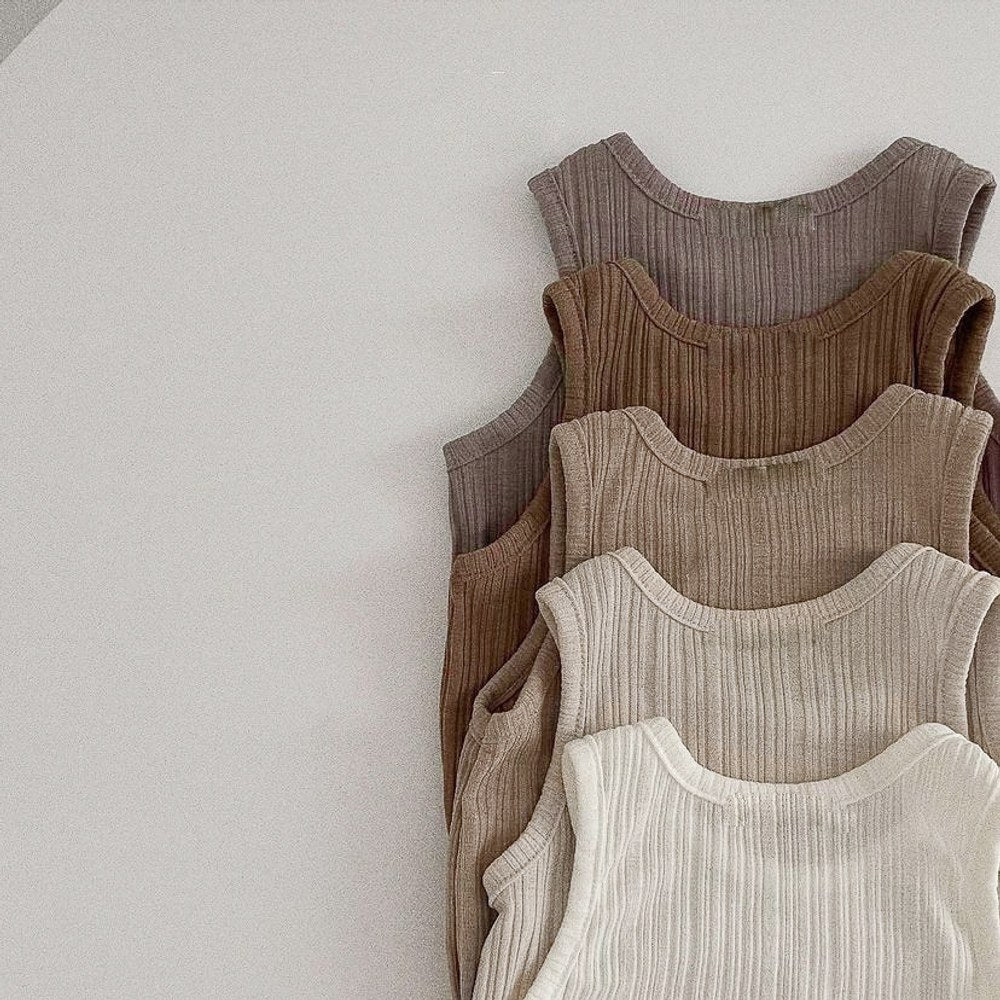 Baby Kids Sleeveless Striped Plain Vest and Pants 2-Piece Clothing Set