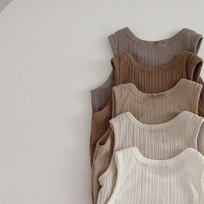 Baby Kids Sleeveless Striped Plain Vest and Pants 2-Piece Clothing Set