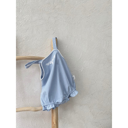 Baby Girls Sleeveless Embroidery Pattern Lace Trim Bodysuit