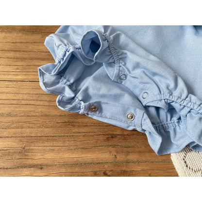 Baby Girls Sleeveless Embroidery Pattern Lace Trim Bodysuit