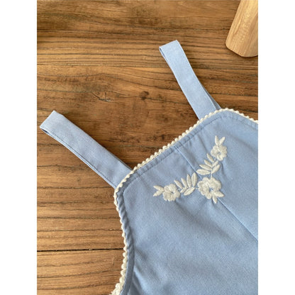 Baby Girls Sleeveless Embroidery Pattern Lace Trim Bodysuit