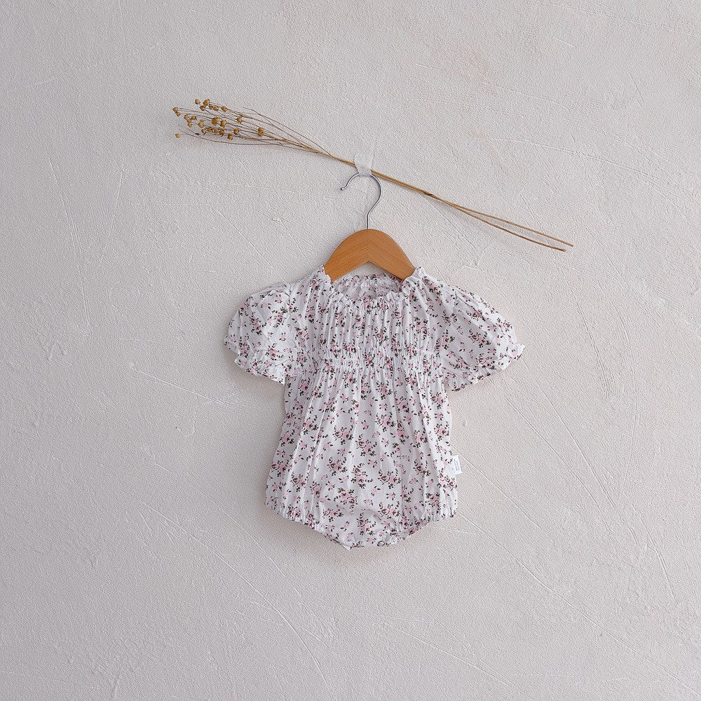 Baby Girls Short Sleeves Cute Floral Pattern Bodysuit