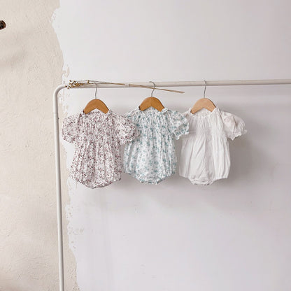 Baby Girls Short Sleeves Cute Floral Pattern Bodysuit